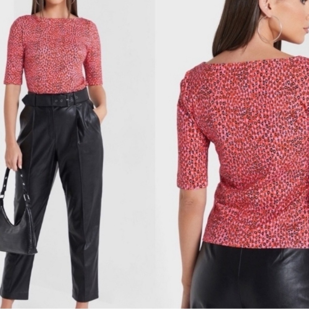 Ted Baker Willew Elbow Length Top in a Bright Pink Animal Print Size 8 (us 3)